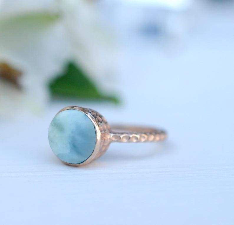 Natural Larimar Ring*April Birthstone jewelry*Solid 925 Sterling Silver Ring*Handmade Jewelry*Statement ring*Larimar Ring*Christmas Jewelry 