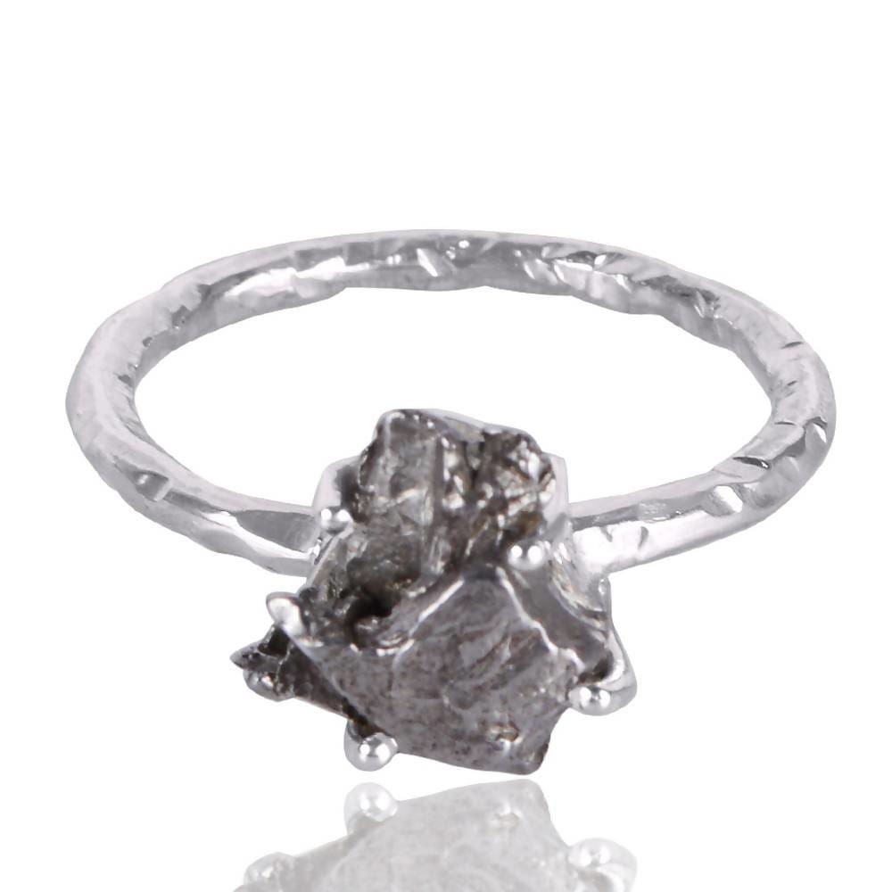 Rings Natural Meteorite Rough Stone Ring 925 Sterling Silver Solitaire