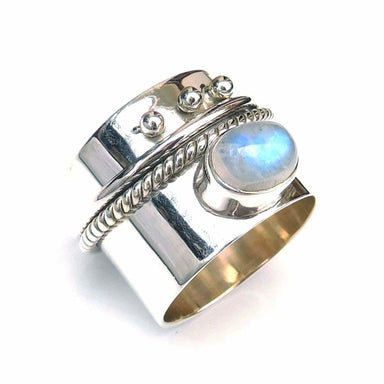 rings Natural Moonstone Ring Rainbow moonstone 925 Sterling silver-A35 - by Adorable Craft