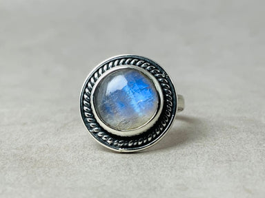 Natural Moonstone Ring 925 Silver Rainbow Gemstone Round Women Handmade Sterling - by Heaven Jewelry