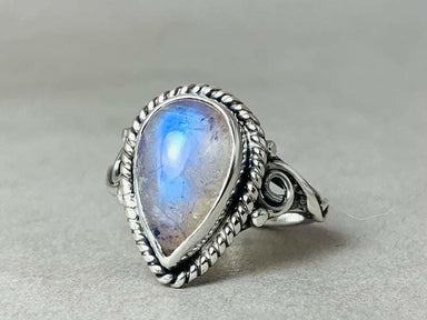 rings Natural Moonstone Ring Sterling Silver Blue Fire Pear Rainbow June Birthstone Ring,Promise - by Heaven Jewelry