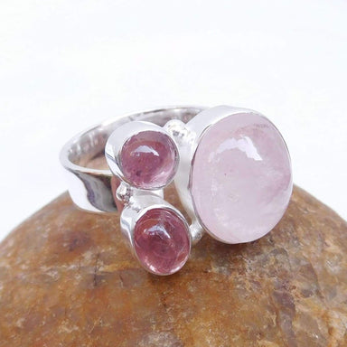 Natural Morganite & Pink Tourmaline Adjustable Ring Stone Jewelry Sterling Silver gemstone Gift Jewelry-J005 - by Arte De Joyas