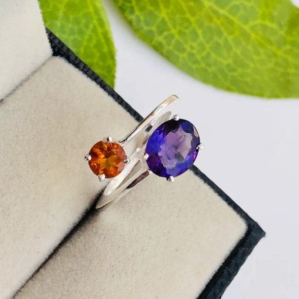 Natural Multi Gemstone 925 Sterling Silver Ring Amethyst Citrine Handmade Jewelry Gift For Her - By Inishacreation