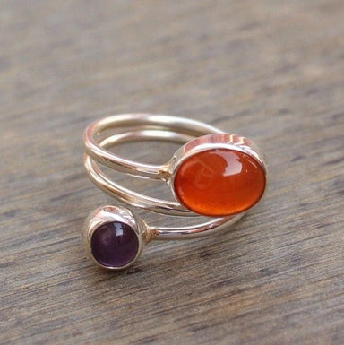 Natural Multi Gemstone 925 Sterling Silver Ring Carnelian Amethyst Handmade Jewelry Gift For Her - By Inishacreation
