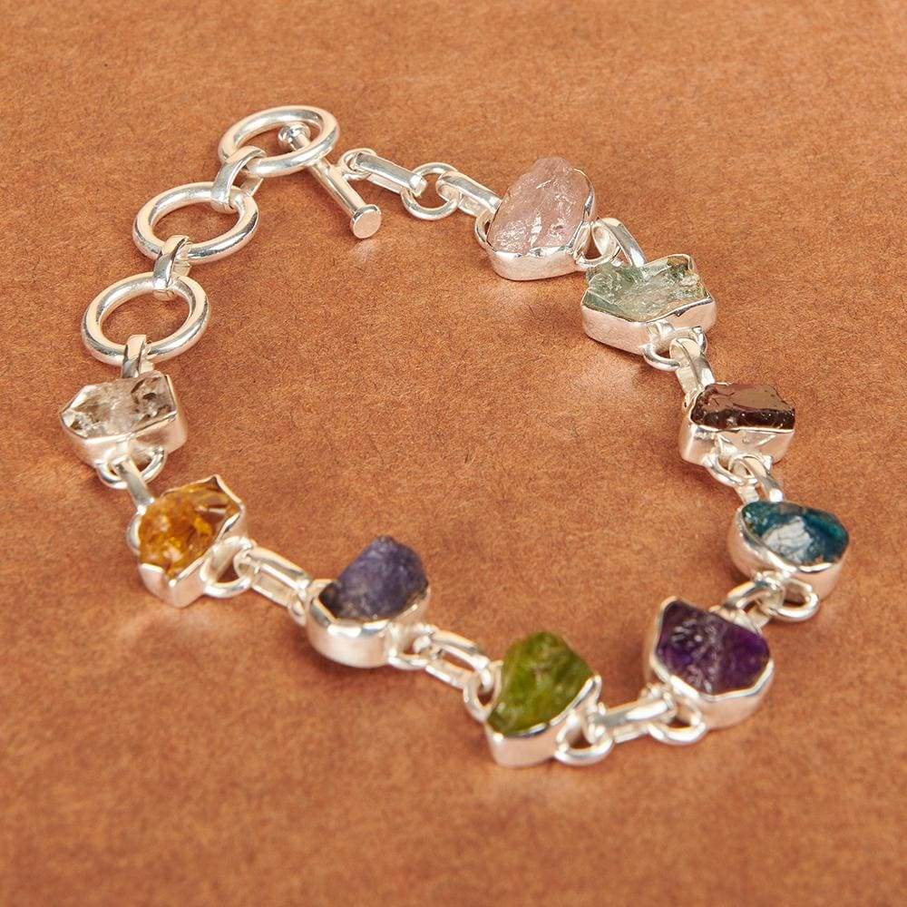 Bracelets Natural Multi Raw Gemstone Bracelet 925 Sterling Silver Multi-stone Fashion Handmade Jewelry Gift - by Adorable Craft