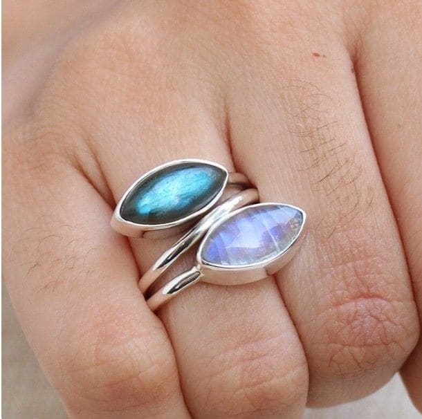 Natural Multi Gemstone Labradorite Rainbow Moonstone 925 Sterling Silver Ring Handmade Jewelry Gift For Her - By Inishacreation