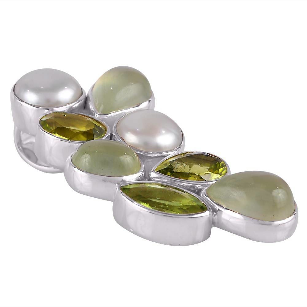 Pendants Natural Pearl Peridot And Prehnite Gemstone Sterling Silver Pendant