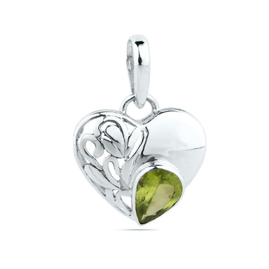 Natural Peridot Pendant Sterling Solid Silver Pendant,Green Heart Necklace