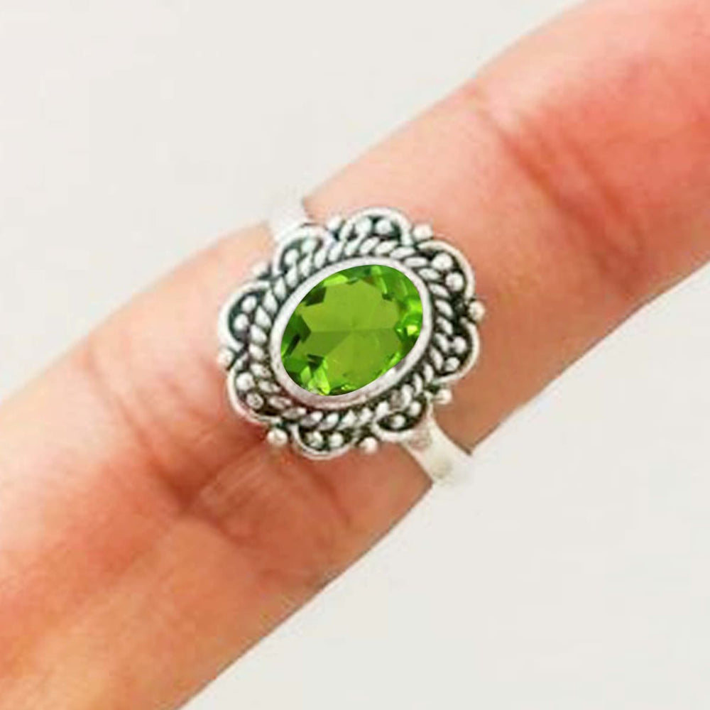 Natural Peridot Ring 925 Sterling Silver for Women Engagement Unique Gift her Handmade Fashion August Birthstone Gemstone - by Jaipur Art 