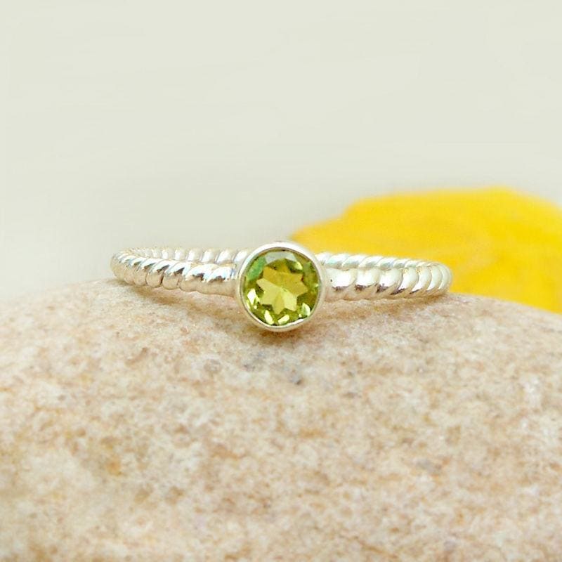Ring Natural Peridot Sterling Silver Boho Gift for her Stacking August Birthstone - 5 by Finesilverstudio Jewelry