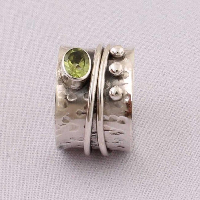 Natural Peridot Spinner 925 Sterling Silver Ring,oval Shape,designer Handmade Band Jewelry - by Inishacreation
