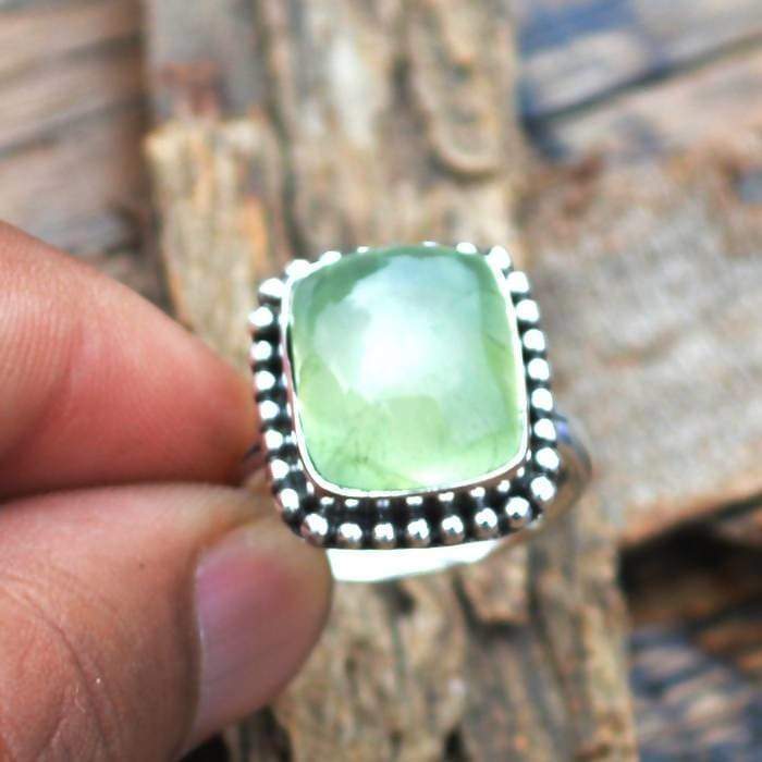 Rings Natural Prehnite Gemstone Ring 925 Sterling Silver Designer Bezel Work Statement,Natural Custom