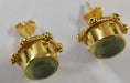Earrings Natural Prehnite Round Stud Sterling Silver 18crt Gold Plated - by TJ GEMS