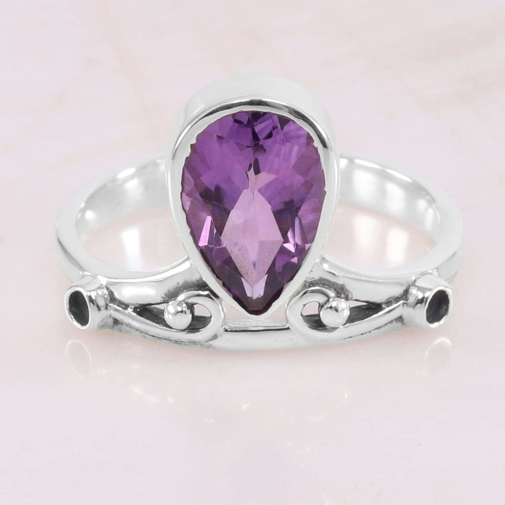 rings Natural Purple Amethyst Ring 925 Sterling Silver Teardrop Gemstone Birthstone - by Rajtarang