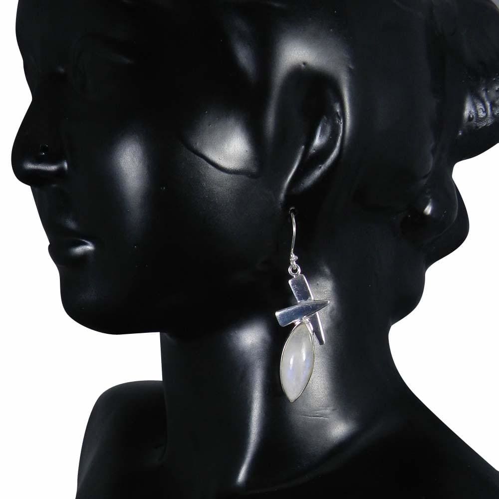earrings Natural Rainbow Moonstone 925 Sterling Silver Bezel Setting Dangle Earrings - by Nehal Jewelry