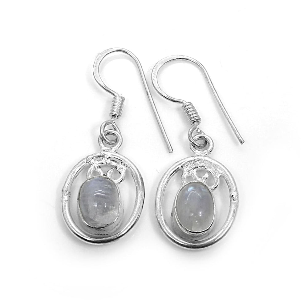 Natural Rainbow Moonstone Hanging Earrings - by Nehal Jewelry