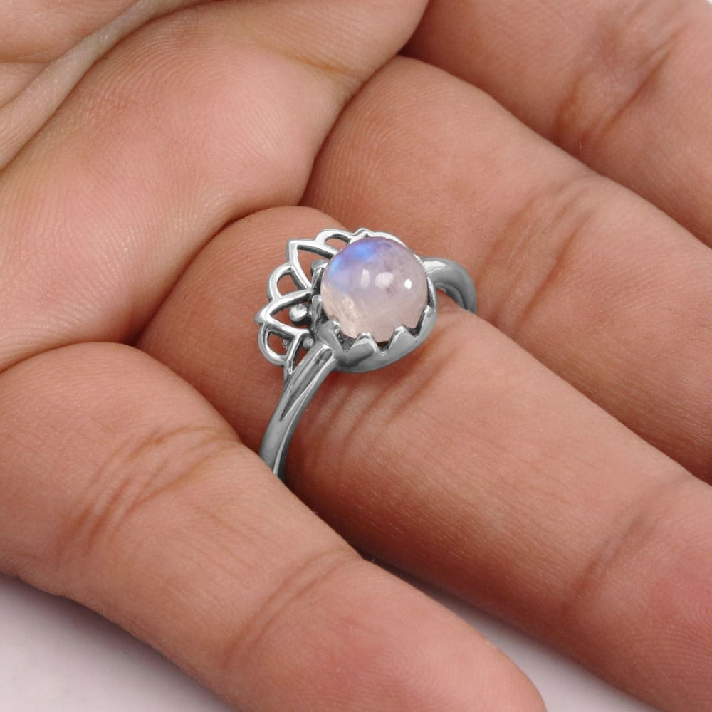 rings Natural Rainbow Moonstone Ring Handmade Gemstone Sterling Silver Solitaire Gift For Her - by Rajtarang