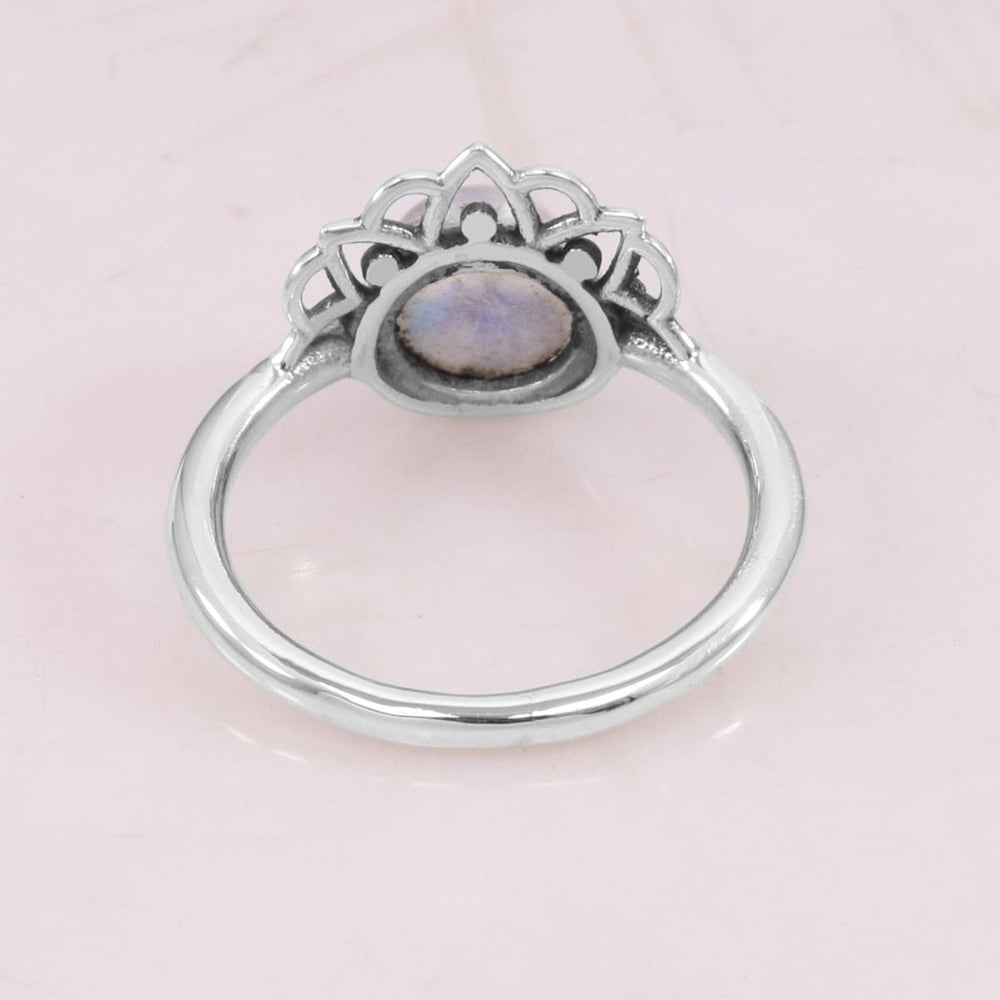 rings Natural Rainbow Moonstone Ring Handmade Gemstone Sterling Silver Solitaire Gift For Her - by Rajtarang