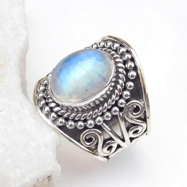 Natural Rainbow moonstone Silver Ring Handmade 925 Sterling Designer Jewelry-J007 - by Arte De Joyas