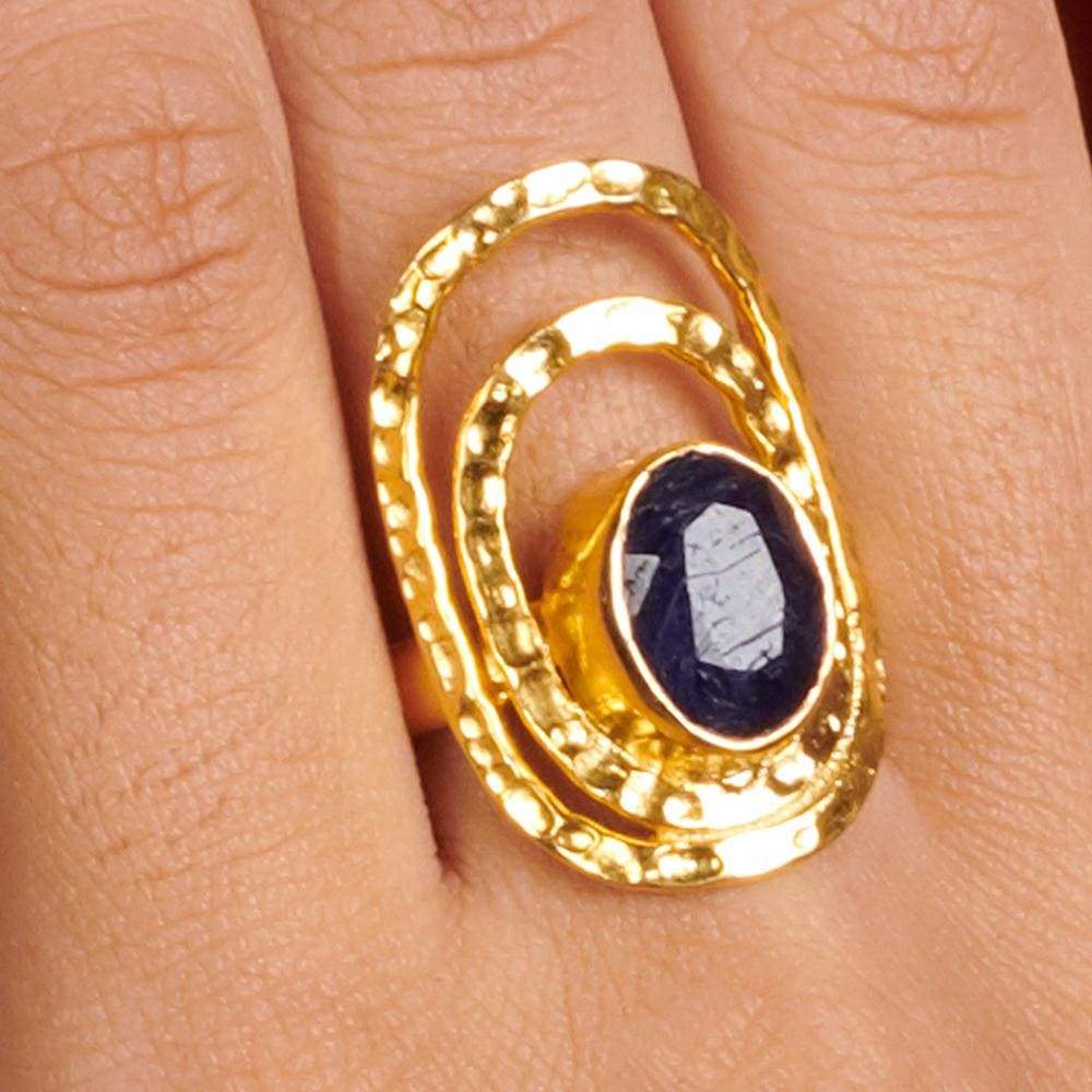 Rings Natural Raw Blue Sapphire 925 Sterling Silver 18K Yellow Gold Rose Filled Ring Handmade in India Gift Jewelry Gemstone - by Subham 