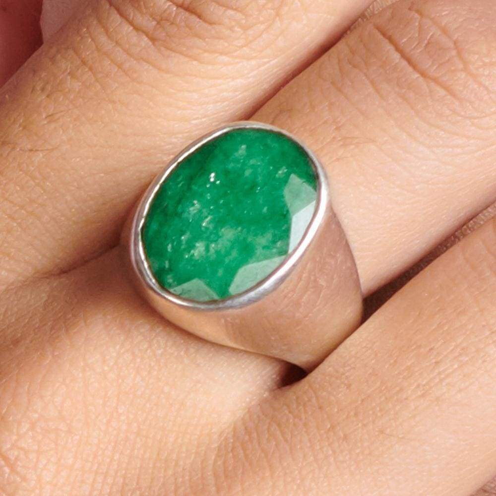 Rings Natural Raw Green Emerald 925 Sterling Silver 18K Yellow Gold Rose Filled Ring Handmade in India Gift Jewelry Gemstone - by Subham 