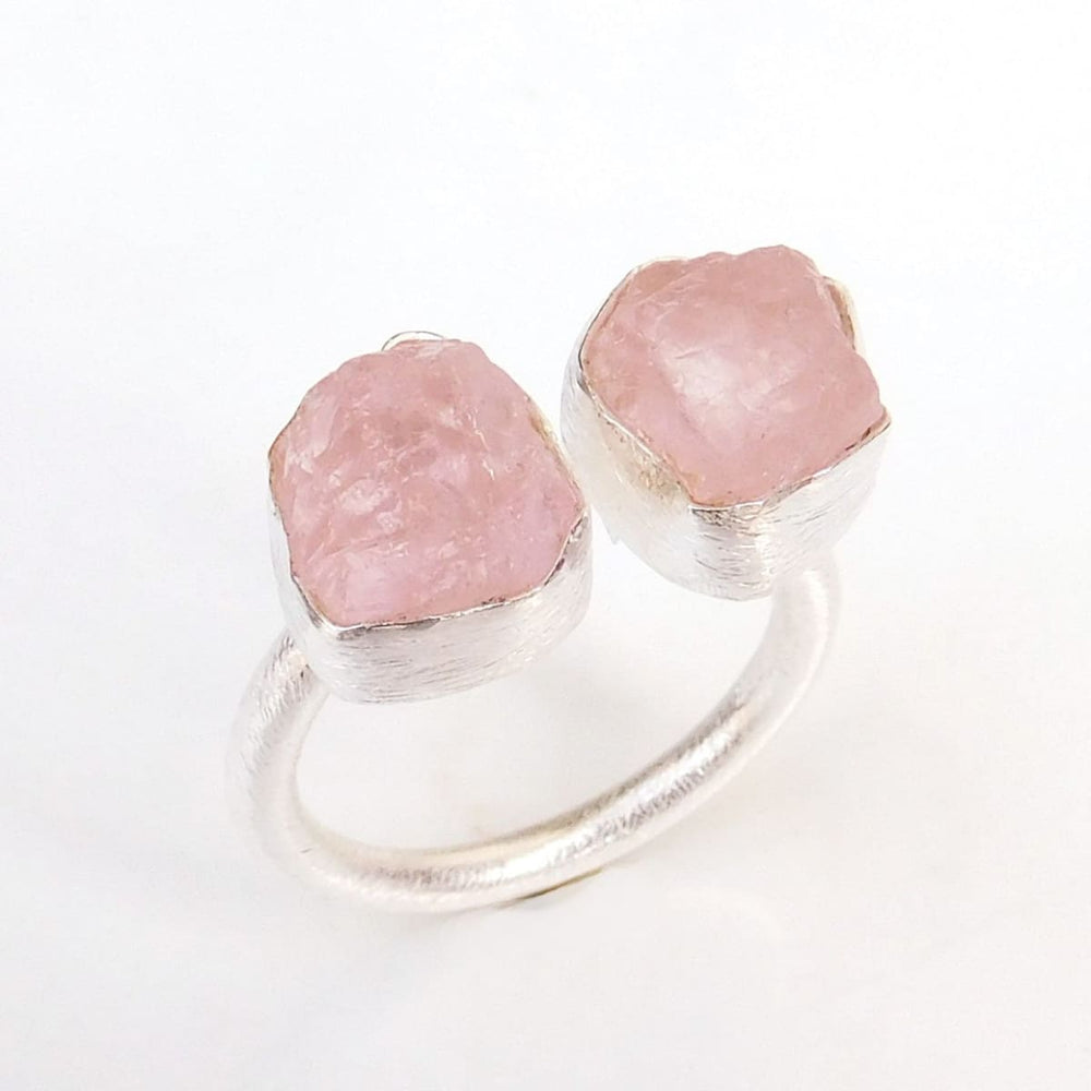 rings Natural Raw Pink Morganite Adjustable Ring Brush finish Matte finish,Nickel Free,Handmade Jewelry - by Adorable Craft