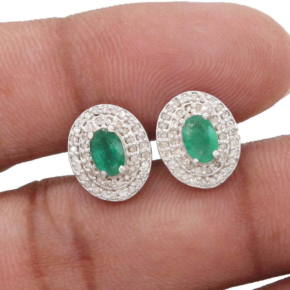 earrings Natural & Real Diamond Emerald Handmade 925 Solid Sterling Silver Stud Earrings Wedding Jewellery - by Vidita Jewels