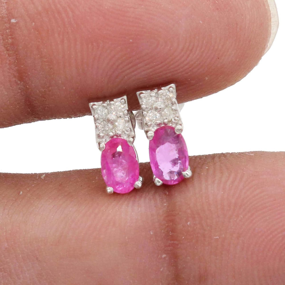 earrings Natural & Real Diamond Ruby Handmade 925 Sterling Silver Stud Earrings Wedding Jewellery Studs Dainty Earring Christmas Gift - by 