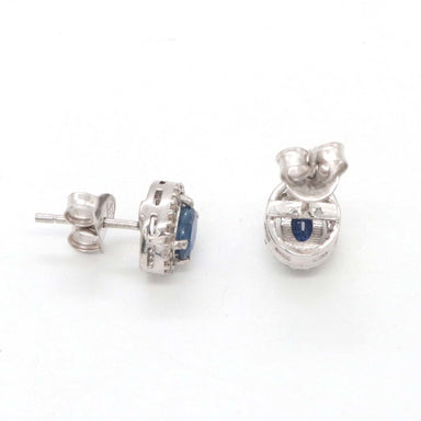 Natural & Real Diamond Sapphire Handmade 925 Solid Sterling Silver Stud Earrings Wedding Jewellery - by Vidita Jewels