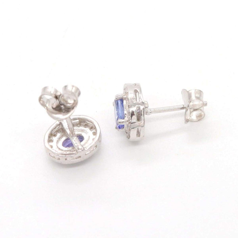Natural & Real Diamond Tanzanite Handmade 925 Solid Sterling Silver Stud Earrings Wedding Jewellery For Christmas Gift - by Vidita Jewels