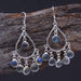 Natural Red Garnet Chandeliar Rainbow Moonstone Blue Calcedony Gemstone Earring-925 Sterling Silver Handmade Dangle length 2. - by Manjari 
