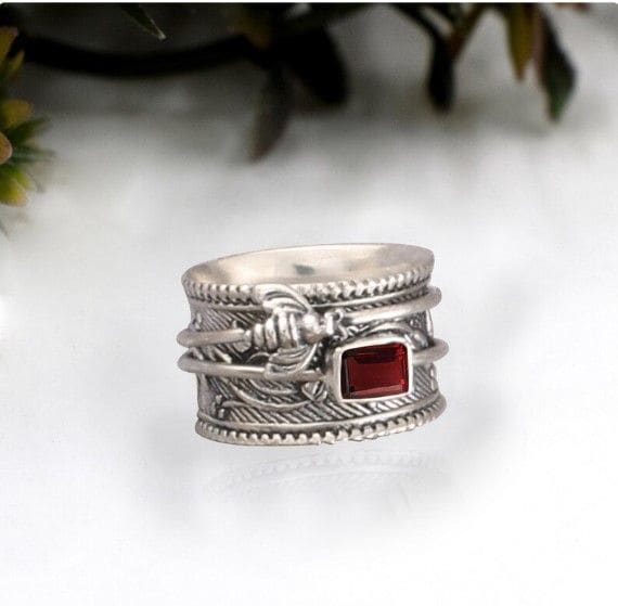 Natural Red Garnet Spinner 925 Sterling Silver Ring Handmade Honey Bee Meditation Jewelry Gift for her - by Inishacreation