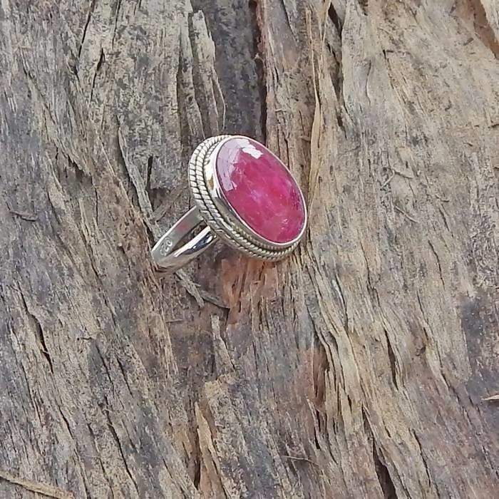 Natural Red Ruby Stone Silver Ring - Rings