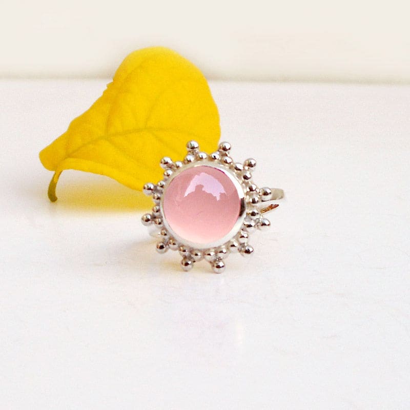 Natural Rose Quartz 925 Sterling Silver Ring Handmade Jewelry Gift for Women - by Finesilverstudio