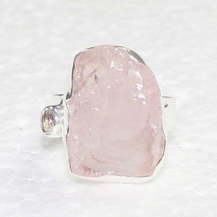 Earrings NATURAL ROSE QUARTZ / White Topaz Gemstone 925 Sterling Silver Jewelry Ring Handmade Gift All Size - by Zone