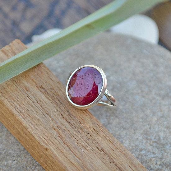 Rings Natural Red Ruby Gemstone Ring -925 Sterling Silver July Birthstone