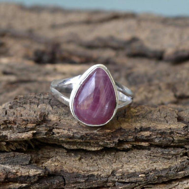 rings Natural Ruby Cab Gemstone Ring Bezel 925 Sterling Silver Pear Artisan Gift July Birthstone Jewelry Nickel Free - by NativeFineJewelry
