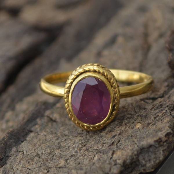 Rings Natural Ruby Gemstone Ring 14K Yellow Gold July Birthstone