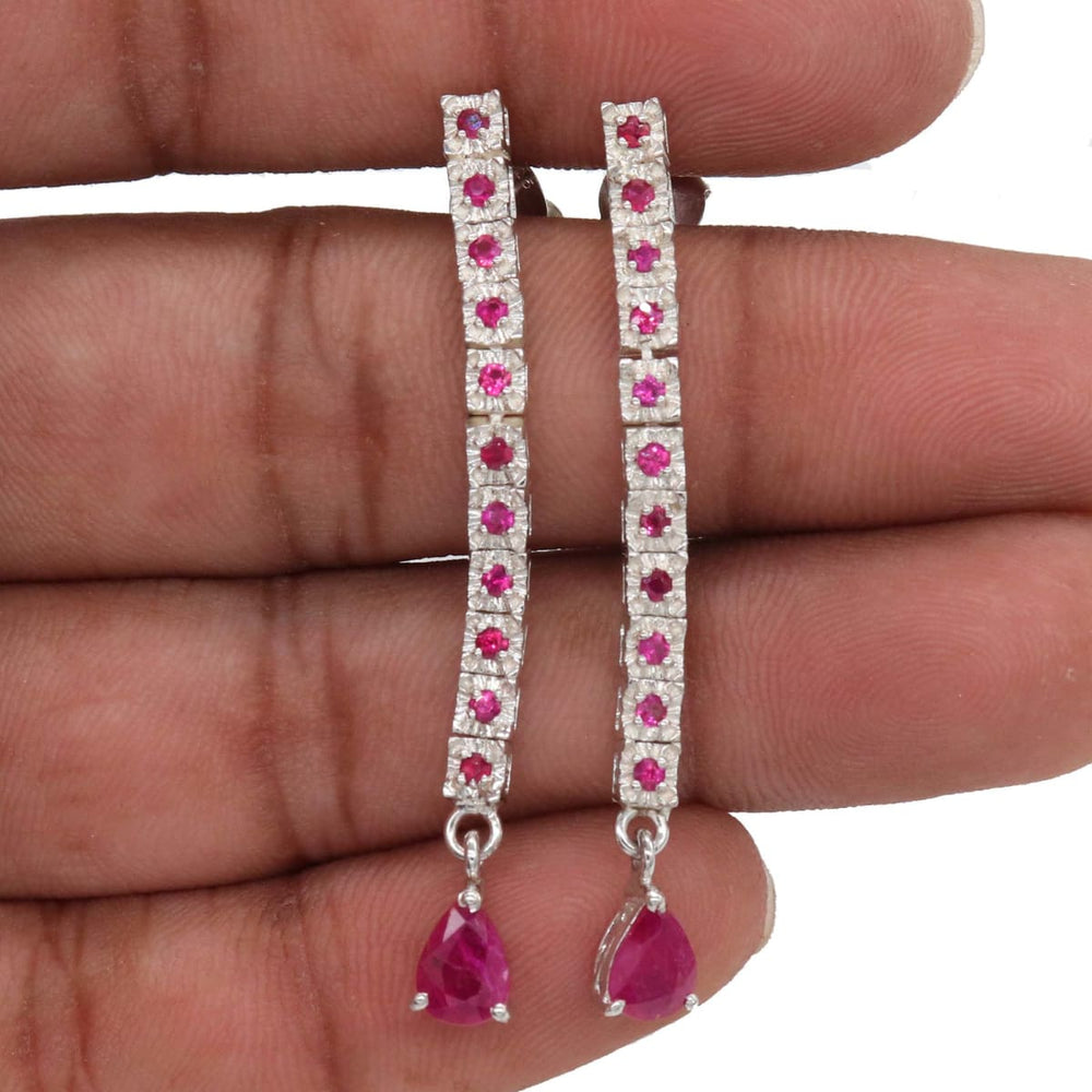 earrings Natural Ruby Handmade 925 Solid Sterling Silver Stud Dangle Long Earrings Wedding Jewellery For Christmas Gift - by Vidita Jewels
