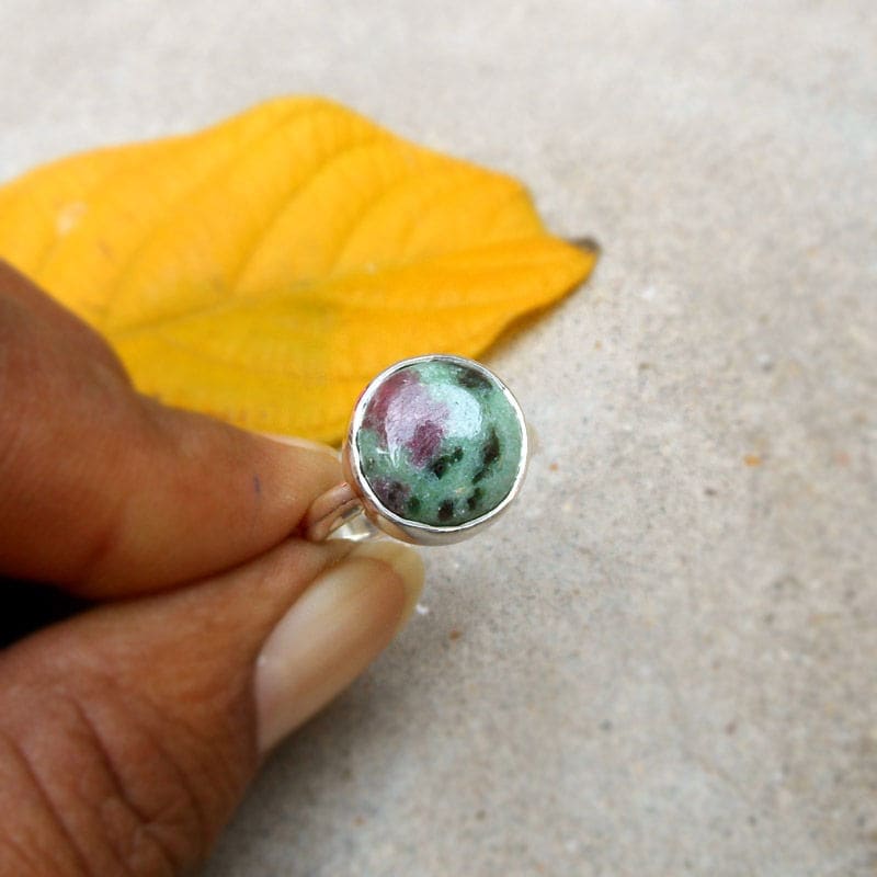 Natural Ruby Zoisite Ring Round Shape Gemstone Ring Sterling Silver Healing Gemstones Artisan - by Finesilverstudio Jewelry