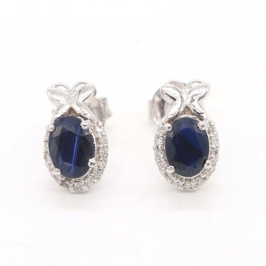 earrings Natural Sapphire diamond Handmade 925 Solid Sterling Silver Stud Earrings Wedding Jewelry - by Vidita Jewels