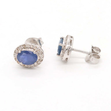 earrings Natural Sapphire & Diamond Handmade 925 Sterling Silver Stud Earrings Jewellery Oval Cut Top quality - by Vidita Jewels