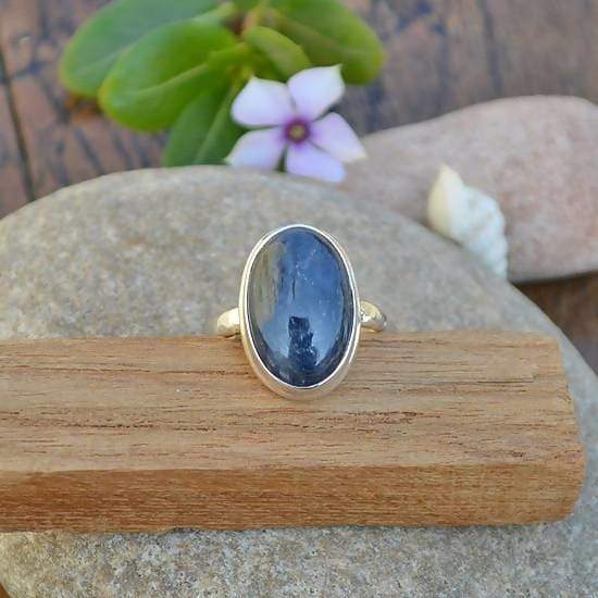 Rings Natural Sky Blue Kyanite Gemstone Ring- Handmade 925 Sterling Silver Bezel Solitaire Birthstone Gift Ring - Yellow Gold - Title by 