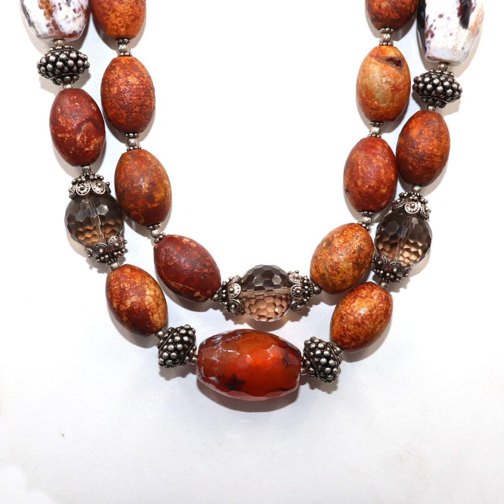 necklaces SALE! Natural Smoky Quartz Crazy Lace Agate Rainforest Jasper 925 Solid Sterling Silver Handmade Beaded Necklace - by Vidita 