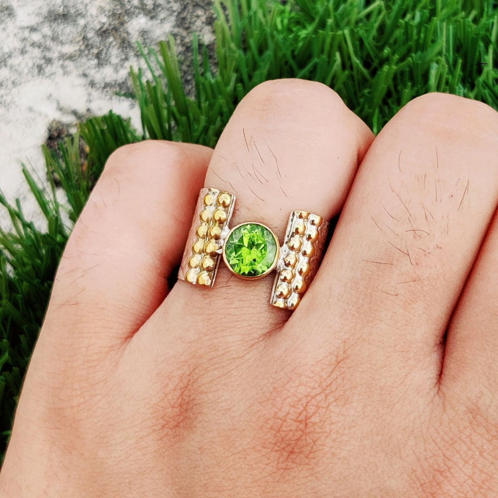 Natural Texture Dainty Peridot Gemstone 925 Sterling Silver Ring,august Birthstone Handmade Jewelry Gift for her - by Inishacreation