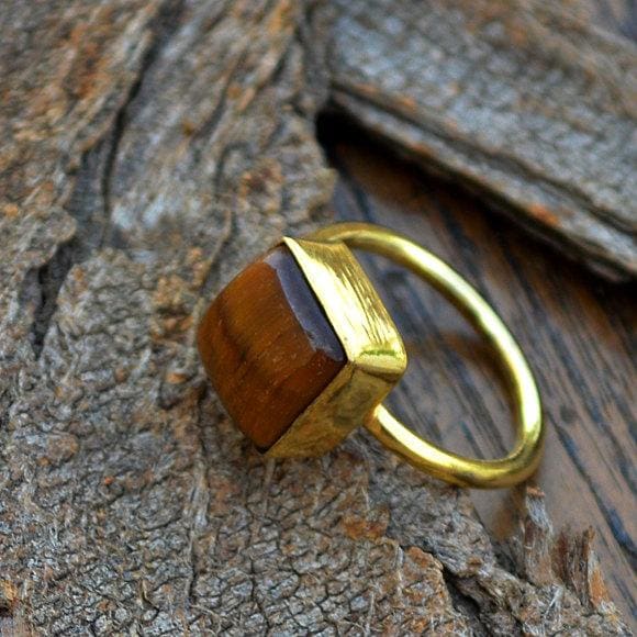 Rings Natural Tiger Eye Gemstone Gold Ring 14k Yellow Wedding