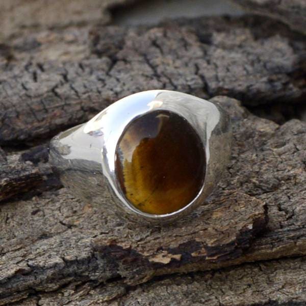 Rings Natural Tiger Eye Gemstone 925 Sterling Silver Ring -Oval Bezel Set Men’s Gift