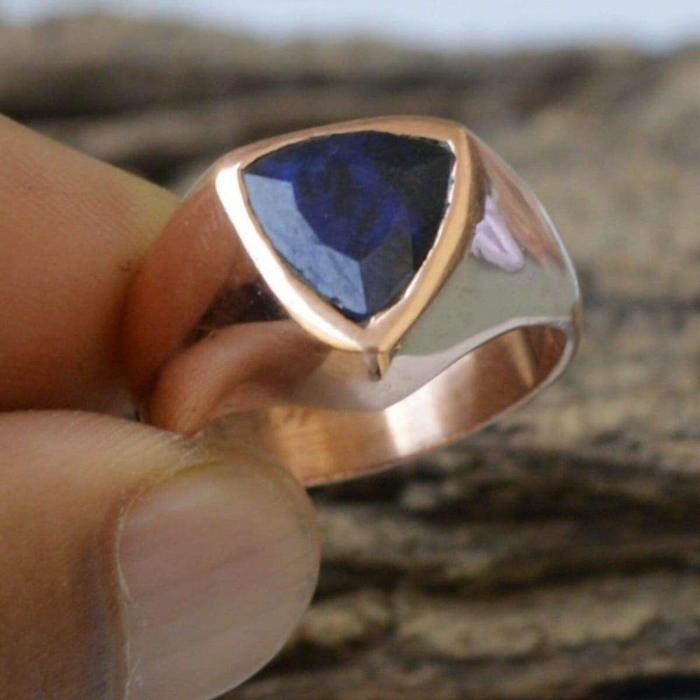 Rings Natural Trillion Blue Sapphire Gemstone Sterling Silver Rose Gold Filled Ring Jewelry Artisan Handmade Gift - Title by 