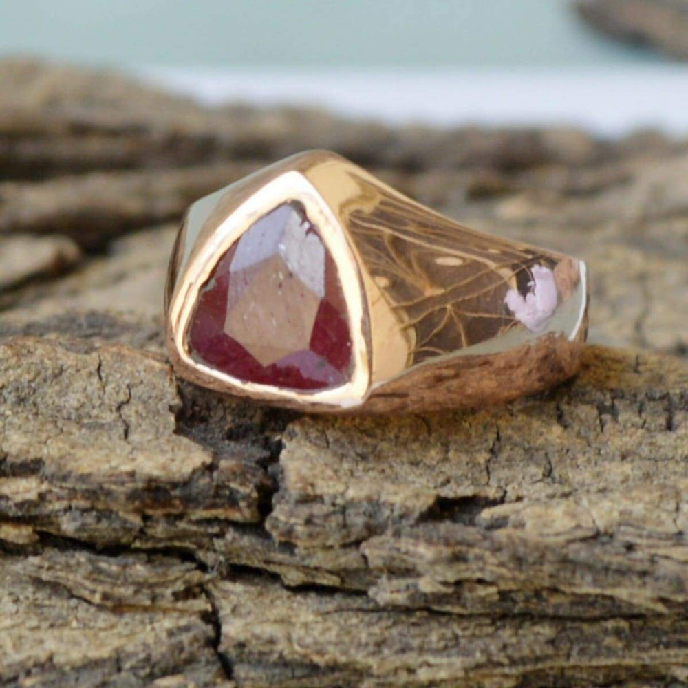 Rings Natural Trillion Red Ruby Gemstone Sterling Silver Rose Gold Filled Ring Jewelry Artisan Handmade Gift - Title by NativeFineJewelry