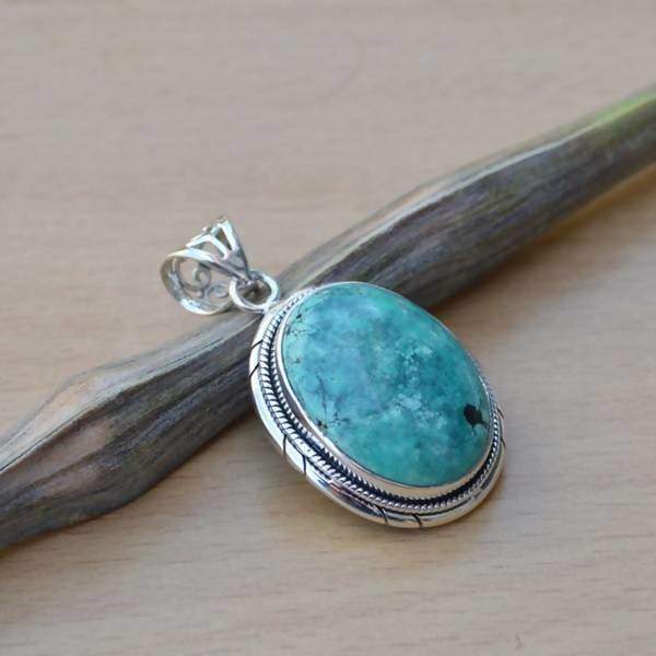 Necklaces Natural Turquoise Pendant Green Gemstone Set In Sterling Silver Jewelry Solitaire Designer